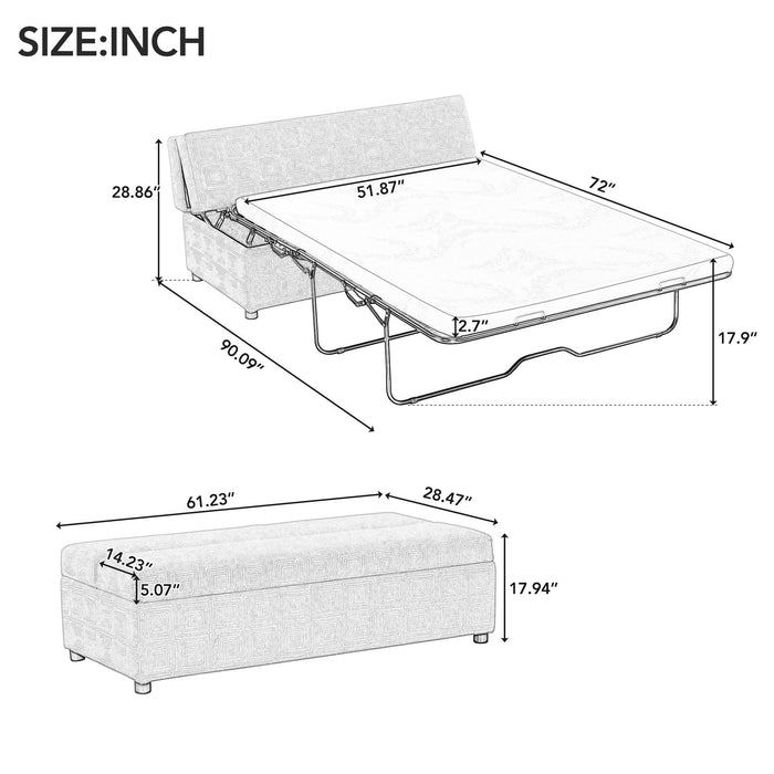 Folding Ottoman Sleeper Bed With Mattress Convertible Guest Bed