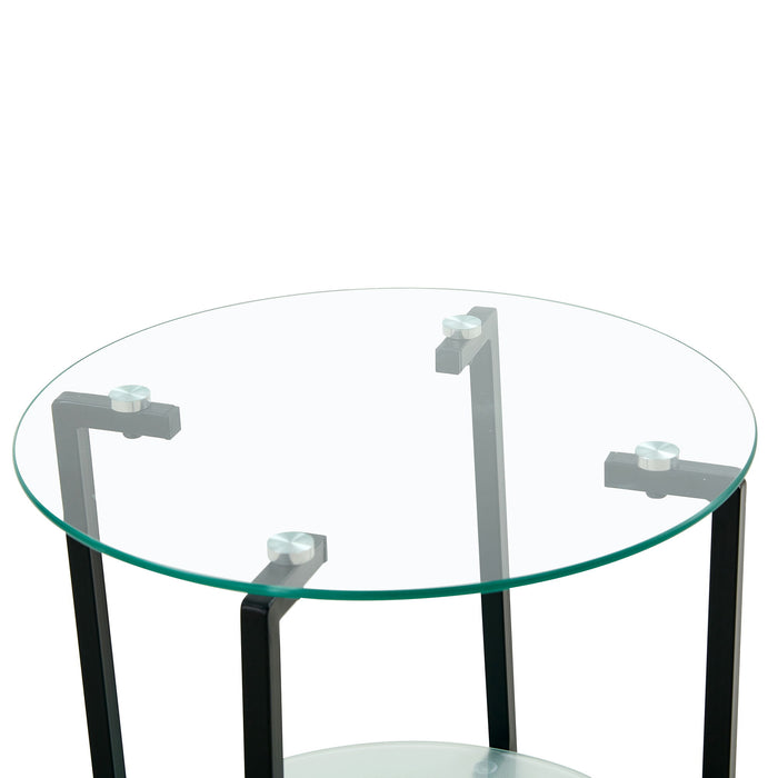 JWS Tempered Glass End Table (Set of 2) , Round Coffee Table For Bedroom Living Room Office - Black