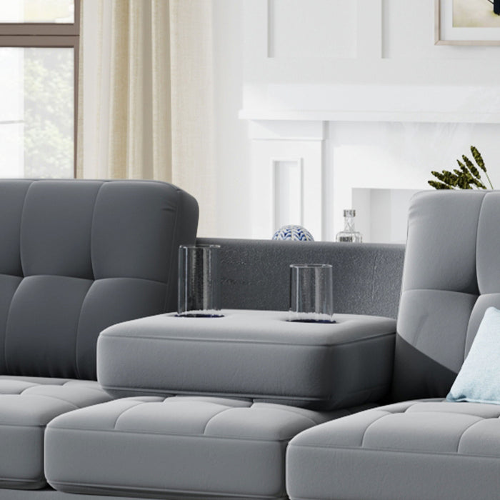 Sectional Sofa With Reversible Chaise Lounge, L-Shaped Couch With Storage Ottoman And Cup Holders