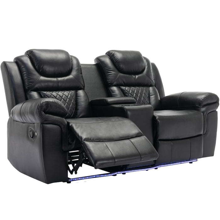 Home Theater Seating Manual Recliner Loveseat With Hide-Away Storage, Cup Holders And Led Light Strip For Living Room