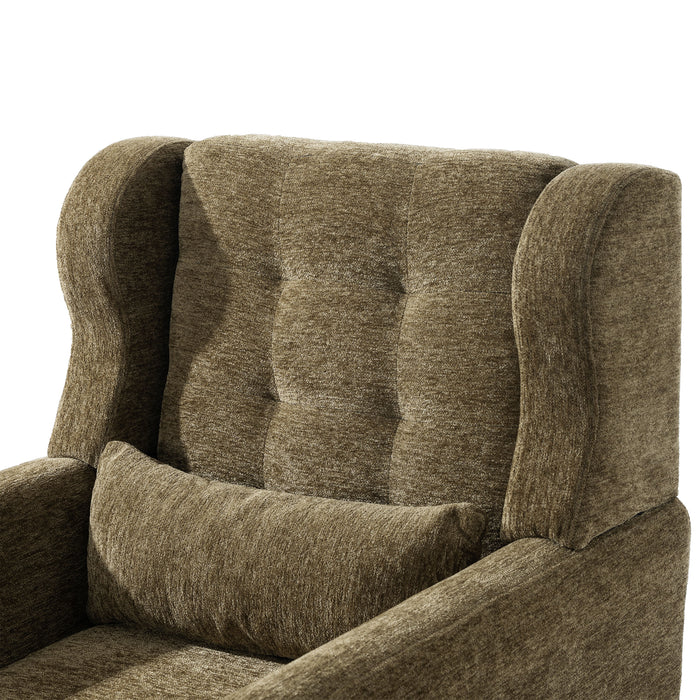 Modern Accent Chair, Chenille Arm Chairs For Living Room, Upholstered Mordern Armchair, Comfy Soft Padded Lounge Chair In Small Space, Bedroom, With Pillow, Solid Wood Leg