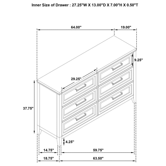 Marielle - 6 Drawer Bedroom Dresser - Distressed White