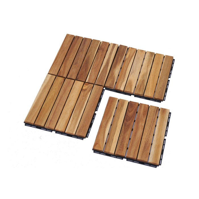 Interlocking Deck Tiles Striped Pattern, Square Acacia Hardwood Outdoor Flooring For Patio, Bancony, Pool Side