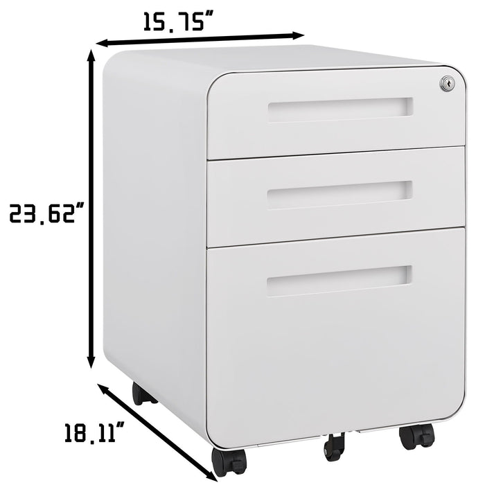 3 Drawer Mobile File Cabinet Under Desk Office, Simple Style Versatile Storage Cabinet For Legal / Letter / A4 Files, 5 Wheel Design Anti-Tilting Cold Rolled Steel Waterproof Moisture-Proof