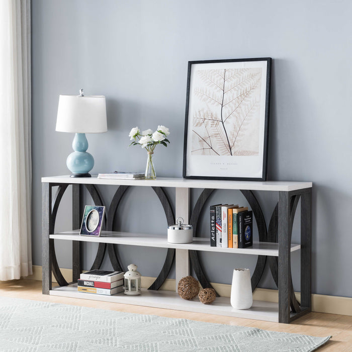 Modern Console Table With Three Open Shelves - Grey & White