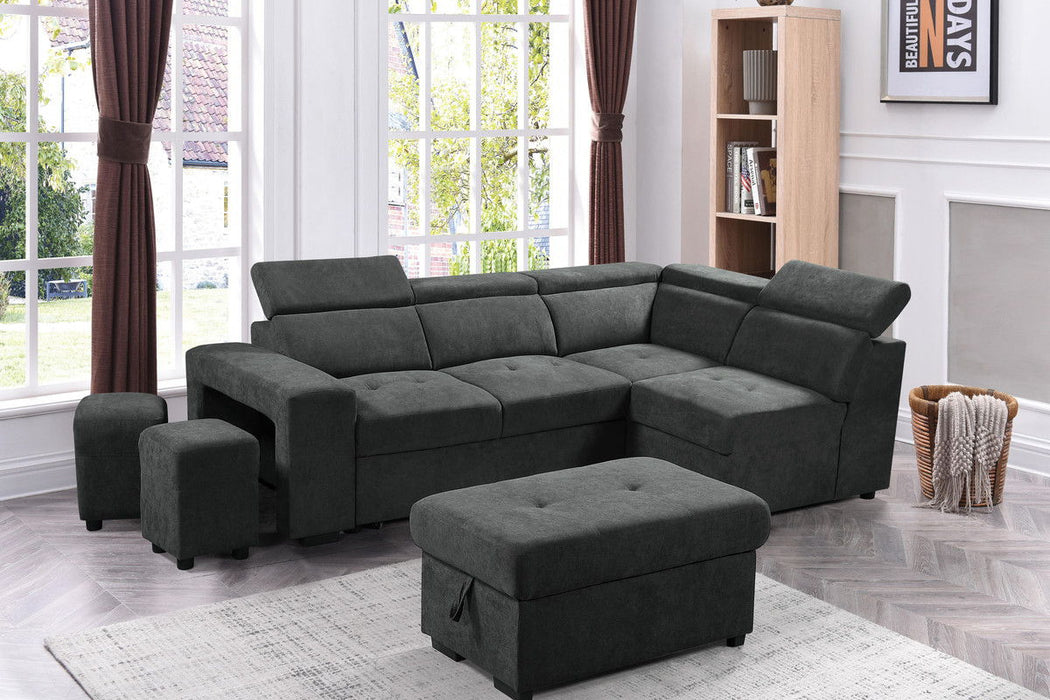 Henrik - Sleeper Sectional Sofa With Storage Ottoman And 2 Stools