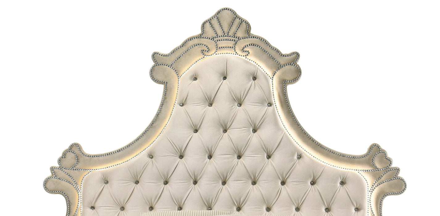 Lucienne -Queen Bed Velvet With LED - Beige