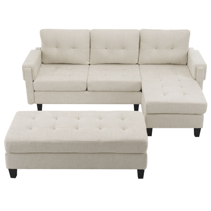 L Shaped Sofa Sectional Couch Sofa Bed With Two USB Ports, A Movable Ottoman And A Reversible Chaise Lounge For Living Room