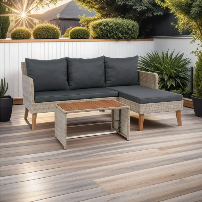 3 Piece Patio Sectional Wicker Rattan Outdoor Furniture Sofa Set Natural Wicker And Cushion - Yellow / Dark Gray