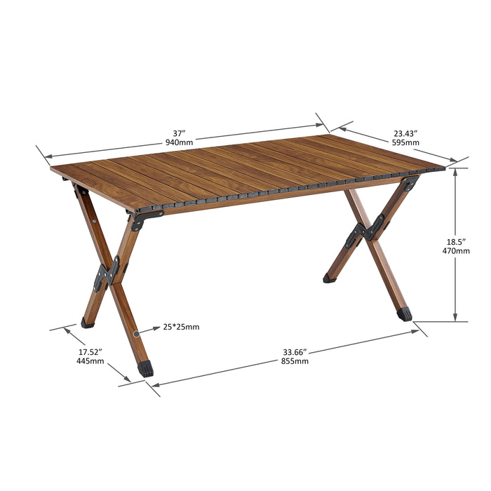 Folding Outdoor Table, Lightweight Aluminum Roll-Up Rectangular Table For Indoor, Outdoor Camping, Picnics, Beach, Backyard, Bbq, Party, Patio - Brown