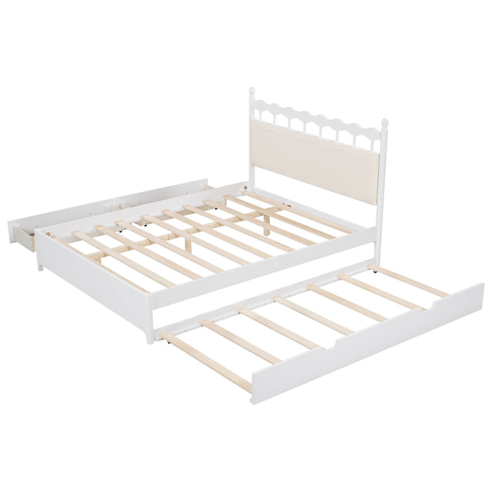 Wooden Storage Platform Bed, With 2 Big Drawers & Trundle