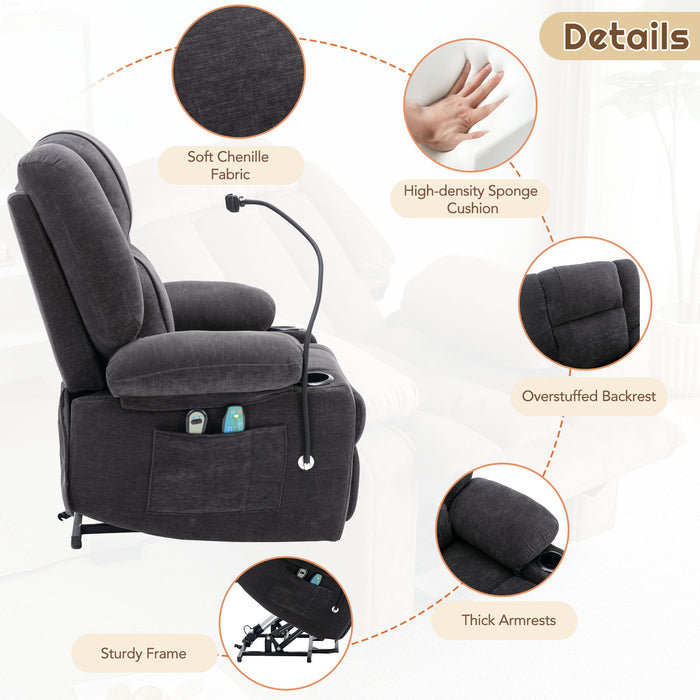 Power Lift Recliner Chair Electric Recliner For Elderly Recliner Chair With Massage And Heating Functions, Remote, Phone Holder Side Pockets And Cup Holders For Living Room