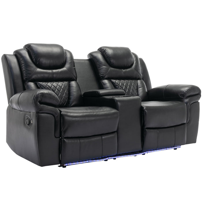 3 Pieces Recliner Sofa Sets Home Theater Seating Manual Recliner Chair With Center Console And Led Light Strip For Living Room