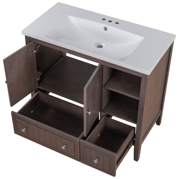 Bathroom Vanity With Ceramic Basin, Bathroom Storage Cabinet With Two Doors And Drawers, Solid Frame, Metal Handles