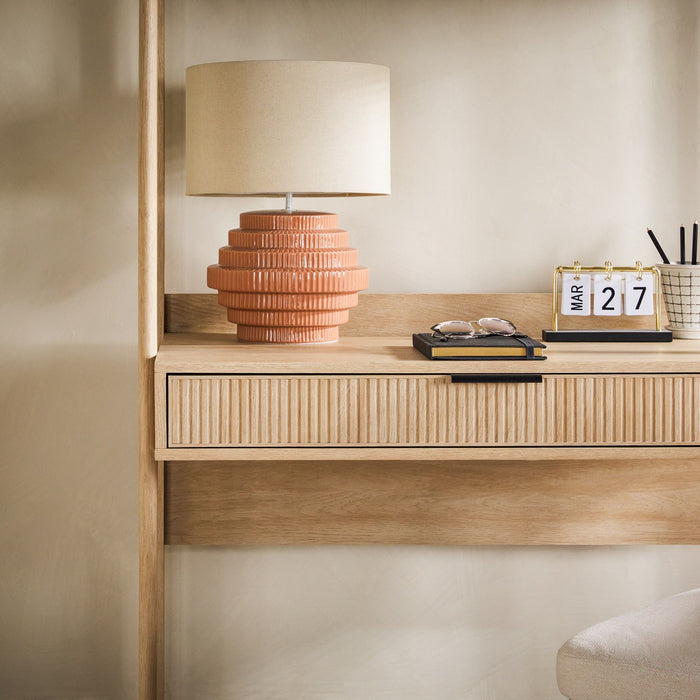 Transitional Reeded Desk With Hutch And Drawers Plus Tech Management