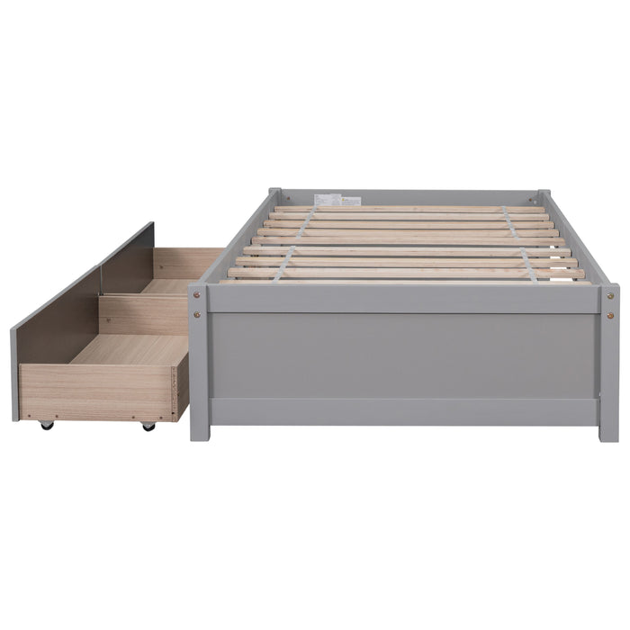 Twin Bed With 2 Drawers, No Box Spring Needed - Gray