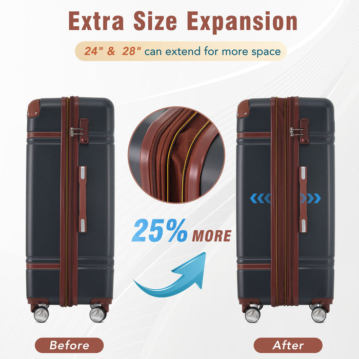 Hardshell Luggage With Tsa Lock, 28" Expandable Lightweight Suitcase With Spinner Wheels, Single Vintage Luggage