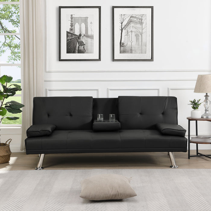 Sofa Bed With Armrest Two Holders Wood Frame, Stainless Leg Futon