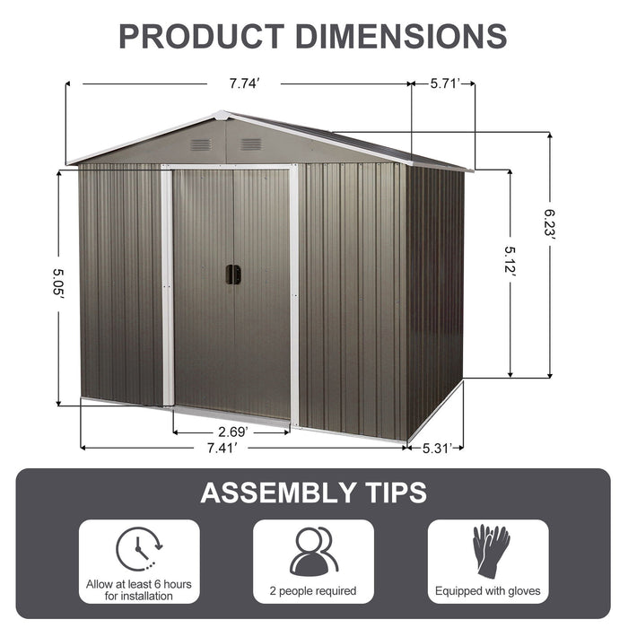 8Ft x 6Ft Outdoor Metal Storage Shed With Floor Base (SKU: W540S00012) - Gray