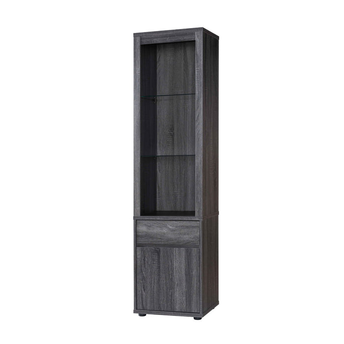 Modern Wine Showcasing Cabinet With Two Glass Shelves And Storage Cabinet - Distressed Grey