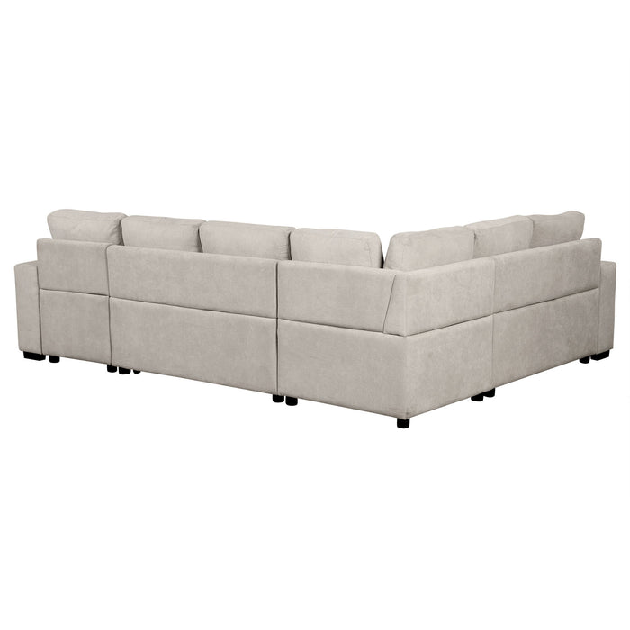 U-Shaped Sectional Sofa Pull-Out Sofa Bed With Two USB Ports, A Storage Chaise Lounge And Four Back Pillows For Living Room