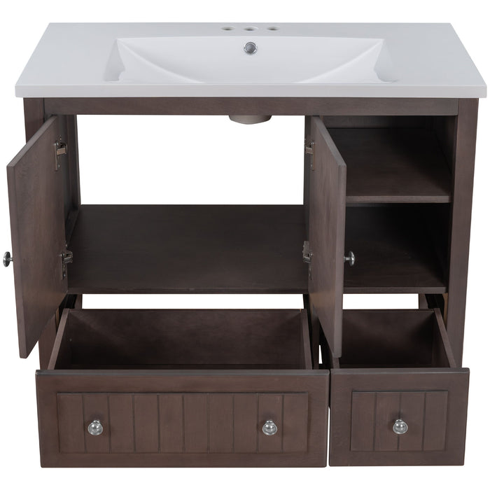 Bathroom Vanity With Ceramic Basin, Bathroom Storage Cabinet With Two Doors And Drawers, Solid Frame, Metal Handles