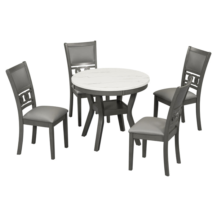 5 Piece Dining Round Table Set With One Faux Marble Top Dining Table And Four Pu-Leather Chairs - Gray