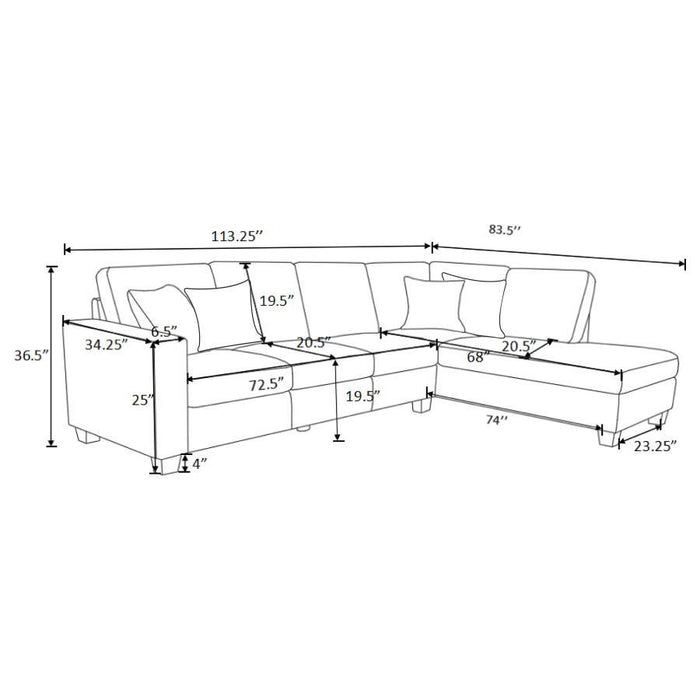 Whitson - Cushion Back Upholstered Sectional - Stone