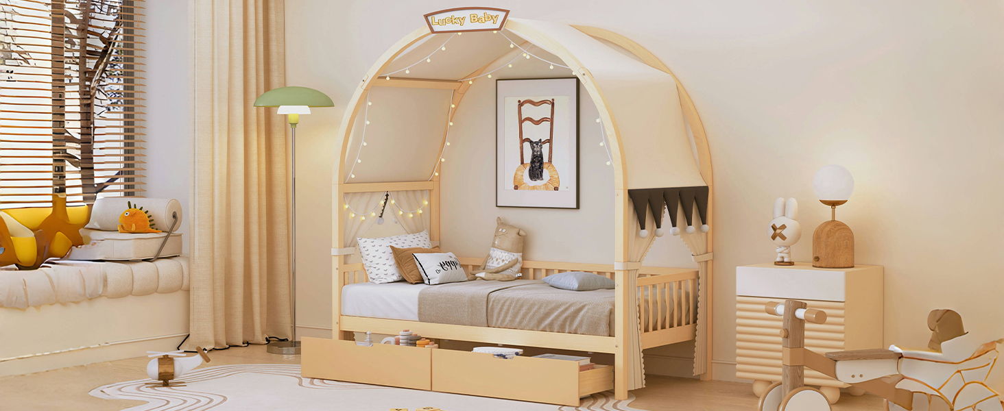 Bed With Arched Roof And 2 Drawers