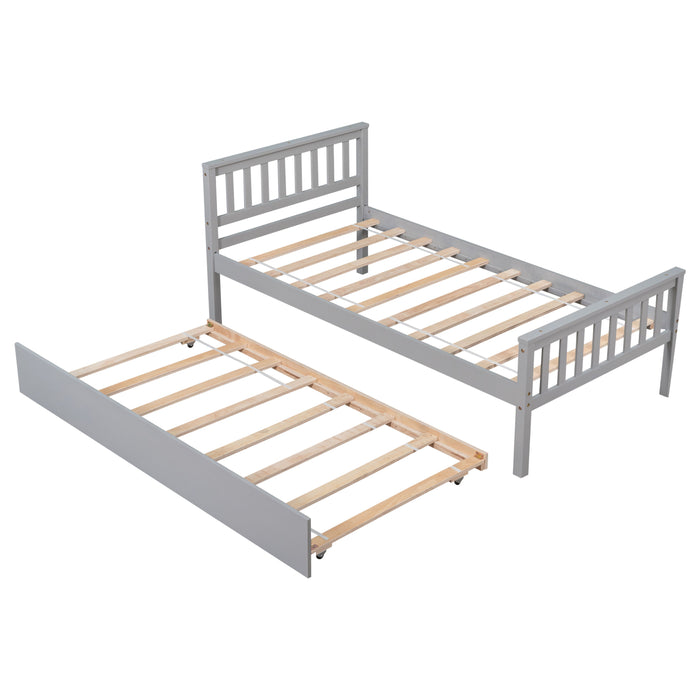 Twin Bed With Trundle, Platform Bed Frame With Headboard And Footboard, For Bedroom Small Living Space, No Box Spring Needed