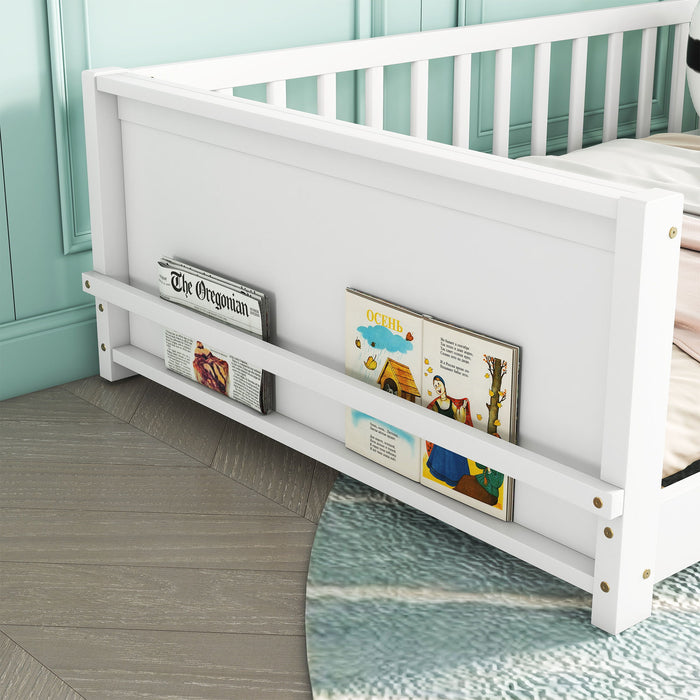 Floor Platform Bed With Built-In Book Storage Rack