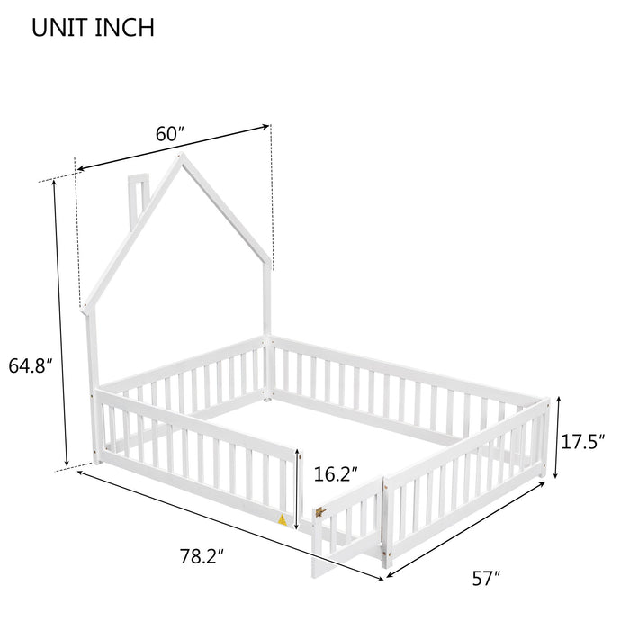 House-Shaped Headboard Floor Bed With Fence