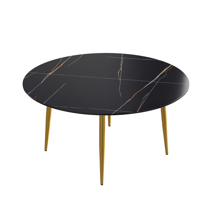 Modern Man-Made Stone Round Metal Dining Table-Position For 6 People - Black