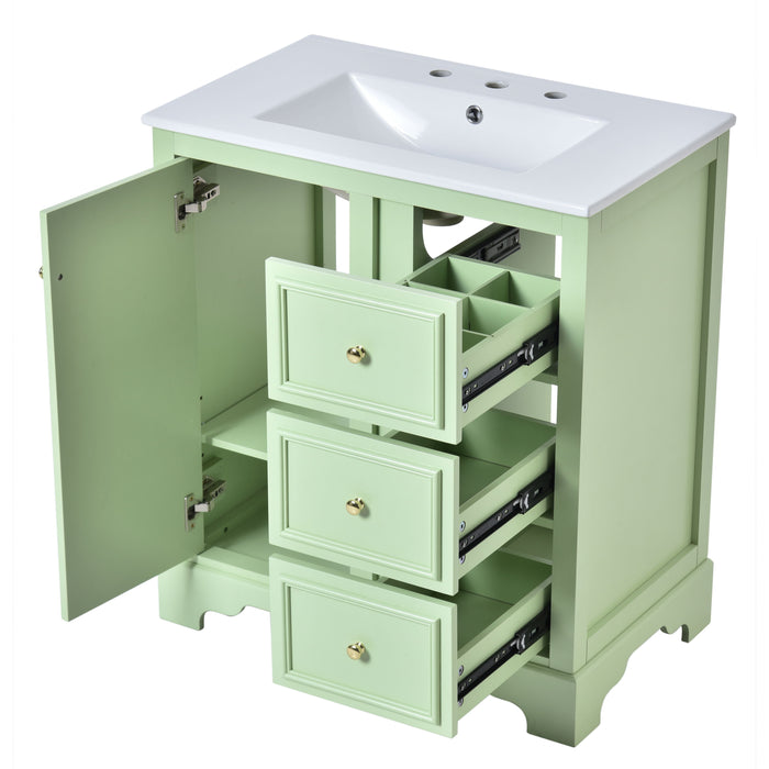 Bathroom Vanity Cabinet With Ceramic Basin, 3 Drawers And Adjustable Shelves