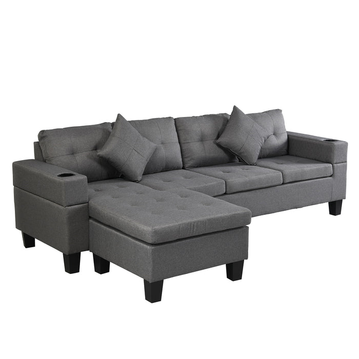 Sectional Sofa Set For Living Room With L Shape Chaise Lounge, Cup Holder And Left Or Right Hand Chaise Modern 4 Seat