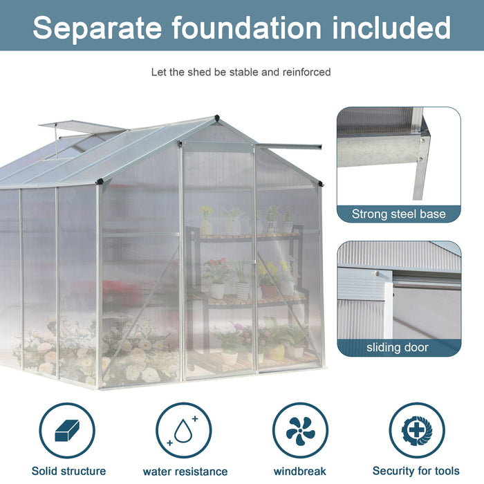 Polycarbonate Greenhouse, Heavy Duty Walk In Plant Garden Greenhouse For Backyard / Outdoor - Silver