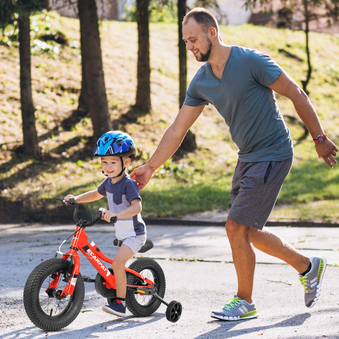 Kids' Bike 12" Wheels, 1 Speed Boys Girls Child Bicycles For 2-4Years, With Removable Training Wheels Baby Toys, Front V Brake, Rear Holding Brake - Red