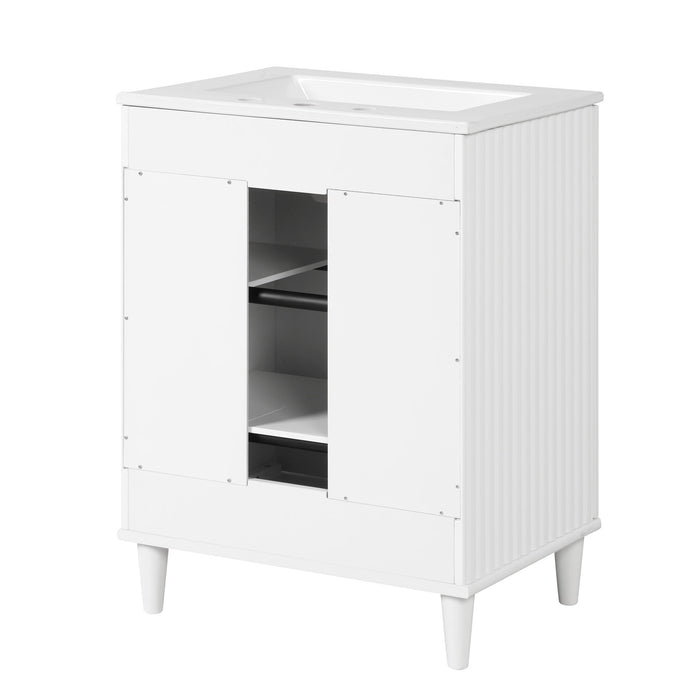 Bathroom Vanity With Sink, Bathroom Vanity Cabinet With Two Doors, Adjustable Shelves, Solid Wood And MDF - White