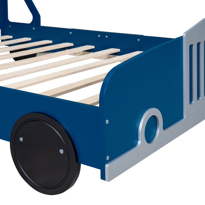 Full Size Car-Shaped Platform Bed With Wheels - Blue