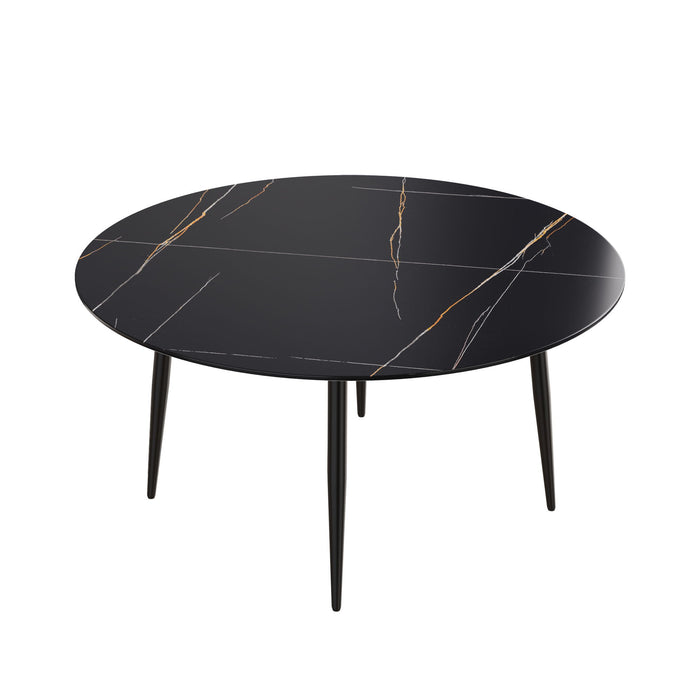 Modern Man-Made Stone Round Metal Dining Table-Position For 6 People - Black