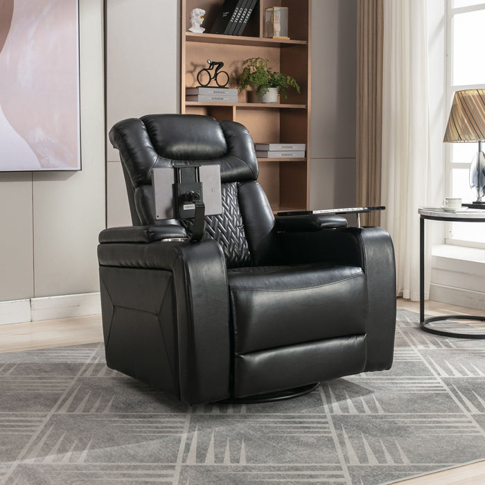 270° Swivel Power Recliner Individual Seat Home Theater Recliner With Comforable Backrest, Tray Table, Phone Holder, Cup Holder, USB Port, Hidden Arm Storage For Living Room