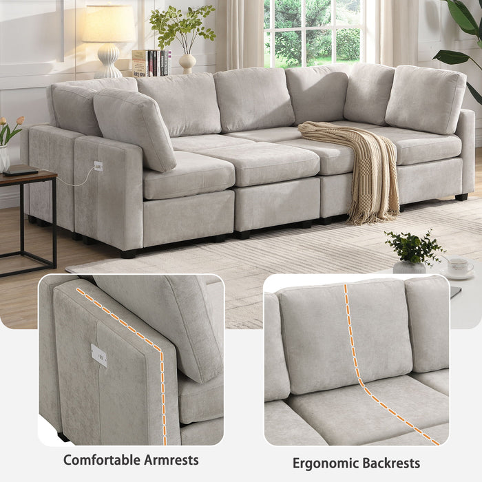 Sectional Sofa Couch Sofa Bed U-Shaped Sofa With Two Movable Ottoman And Three USB Ports For Living Room