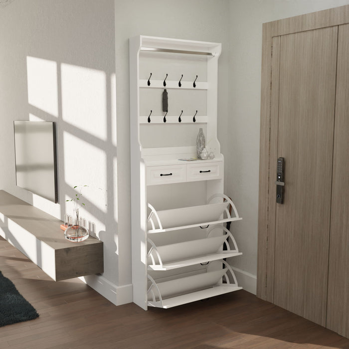 Shoe Cabinet With 3 Doors 2 Drawers With Hanger, Door With Shape, Large Space For Storage