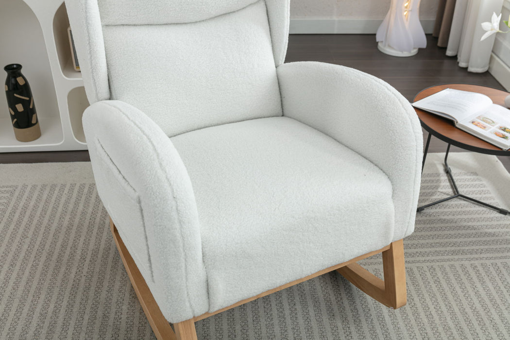 Teddy Fabric Rocking Chair With Packet Wood Legs - Ivory