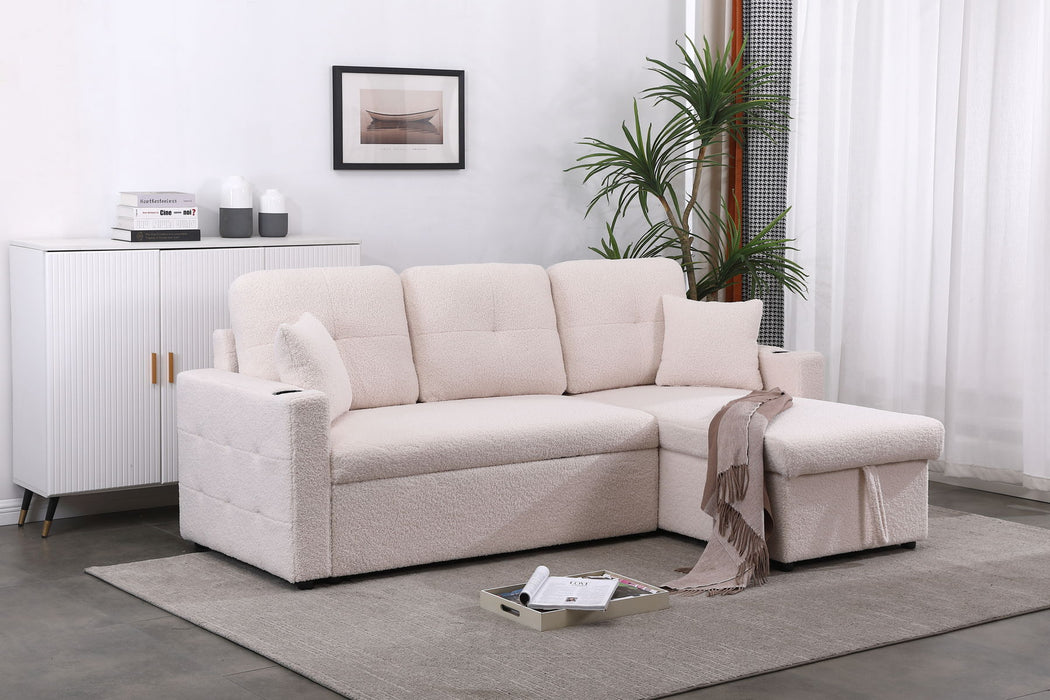 Lambswool - Pull Out Sleeper Sectional Sofa With Storage Chaise