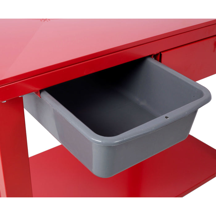 Transmission Teardown Work Station 1 / 2 Ton Capacity Sloping Drain Table Locking Drawer Removable Drain Basin Full-Width Lower Shelf Four 4" Caster Wheels