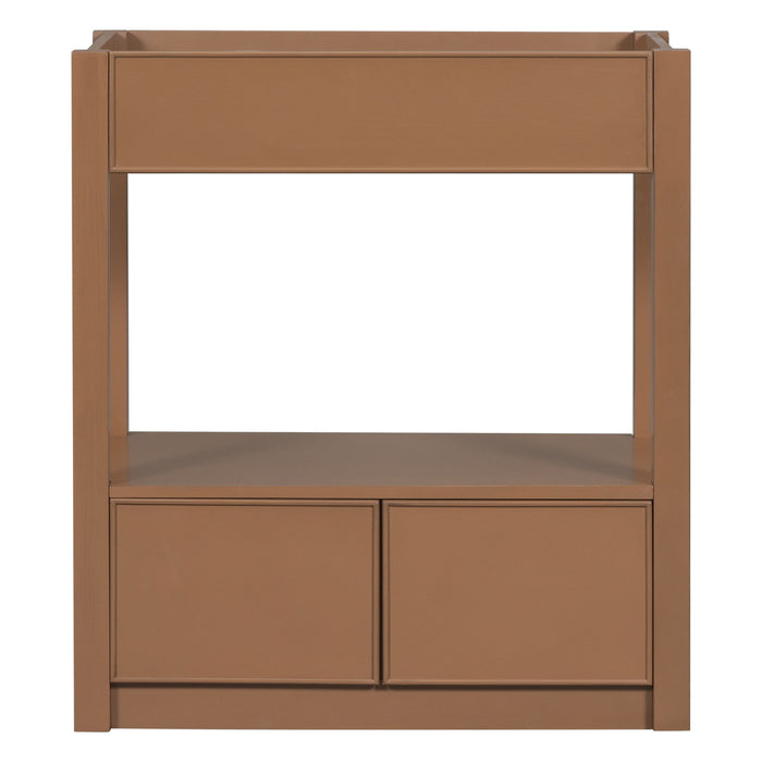 Bathroom Vanity Without Sink Top, Cabinet Base Only, Open Storage Shelf And Two Drawers - Brown