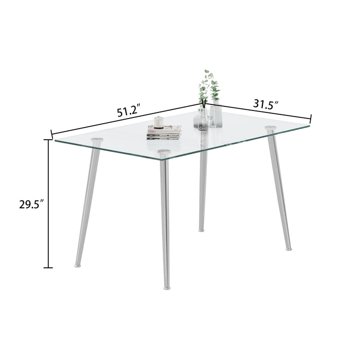 Tempered Glass Top Dining Table With Stainless Steel Legs