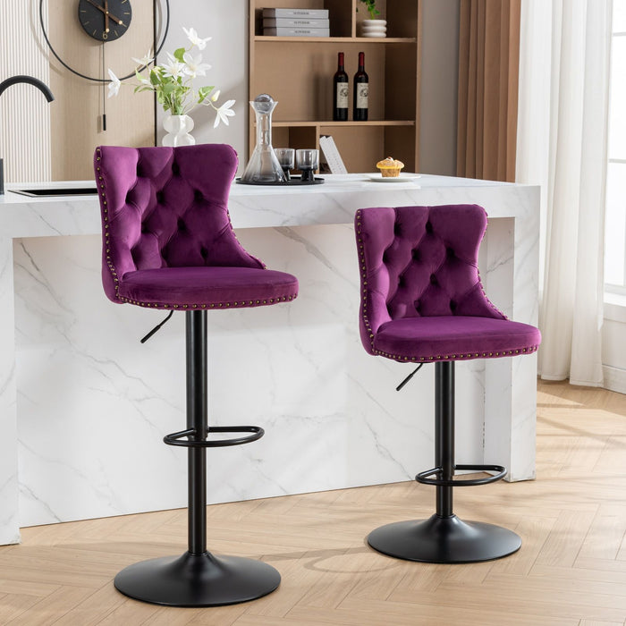 Swivel Velvet Barstools Adjusatble Seat Height, Modern Upholstered Bar Stools With Backs Comfortable Tufted For Home Pub And Kitchen Island (Set of 2)