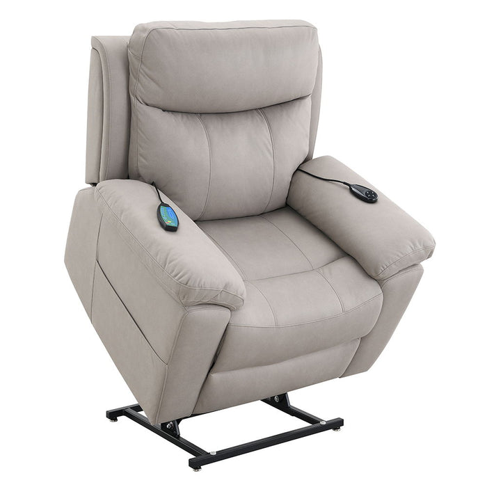 Chriki - Power Recliner With Lift & Heating & Massage - Beige Chenille & Black Finish